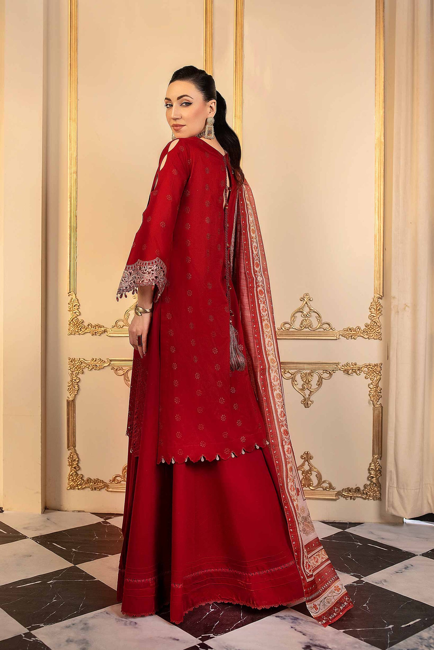 Meem Royal Red-08 Unstitched Luxury Lawn