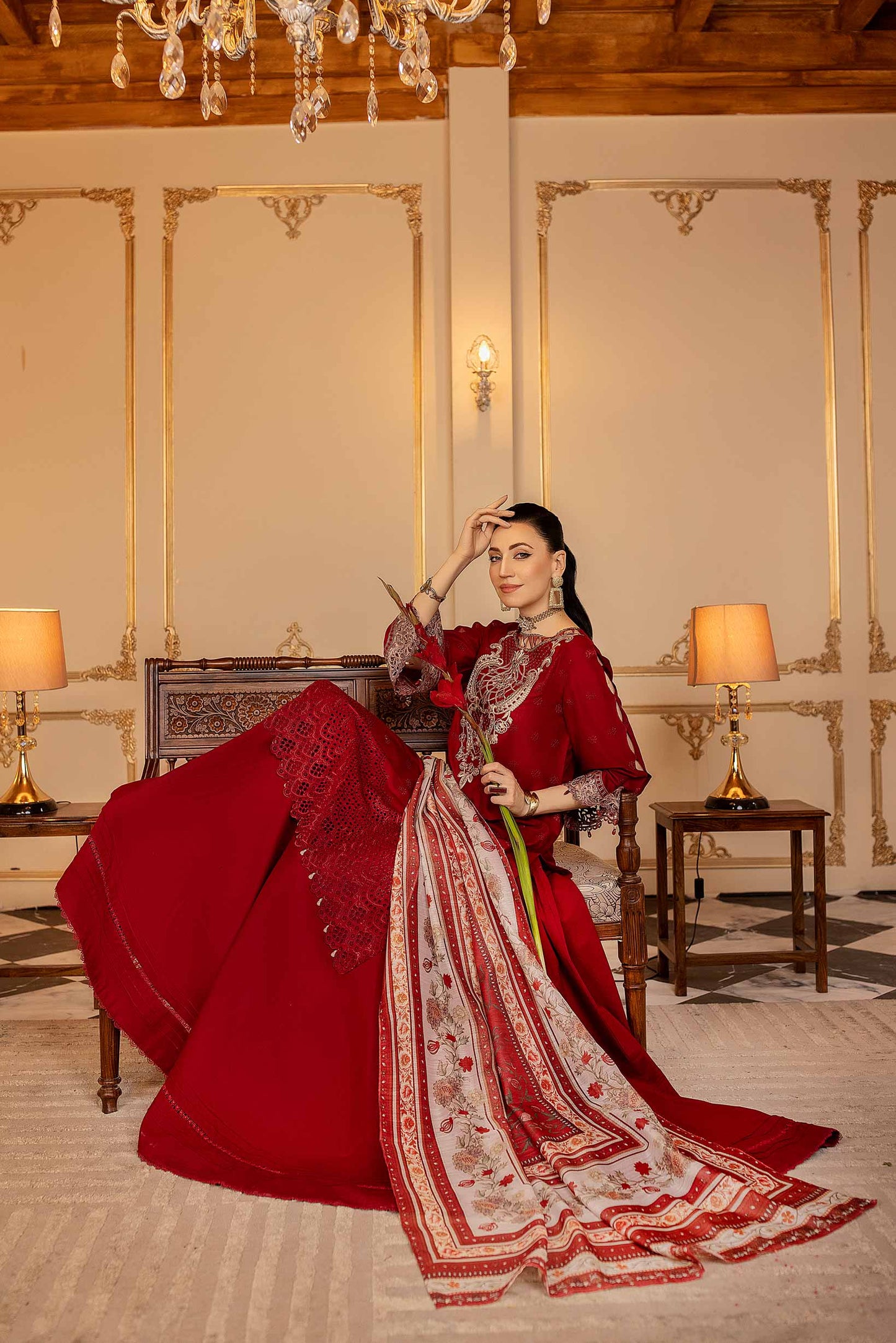 Meem Royal Red-08 Unstitched Luxury Lawn
